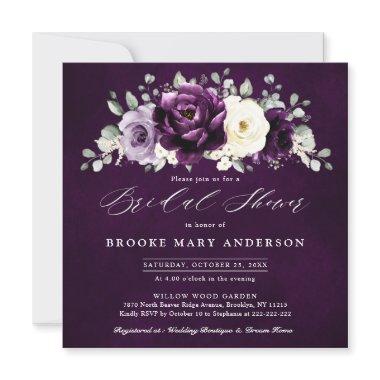 Eggplant Purple Plum Ivory White Bridal Shower In Invitations