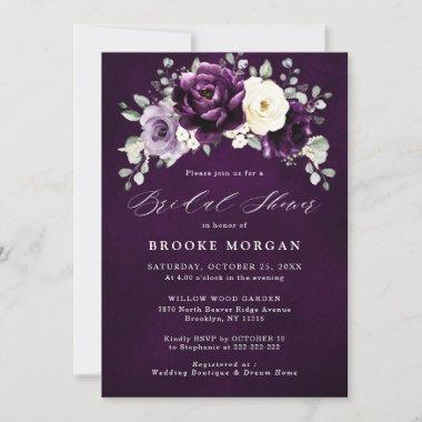 Eggplant Purple Plum Ivory White Bridal Shower In Invitations