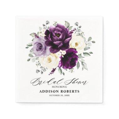 Eggplant Purple Plum Ivory White Bridal Shower Napkins