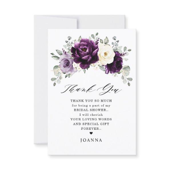 Eggplant Purple Plum Ivory White Bridal Shower   Thank You Invitations