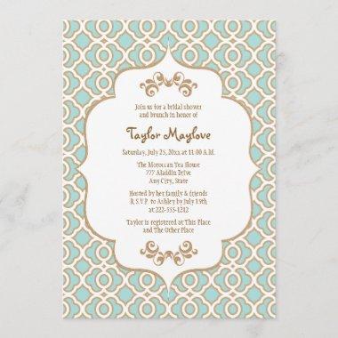 Eggshell Blue Gold Moroccan Bridal Shower Invites