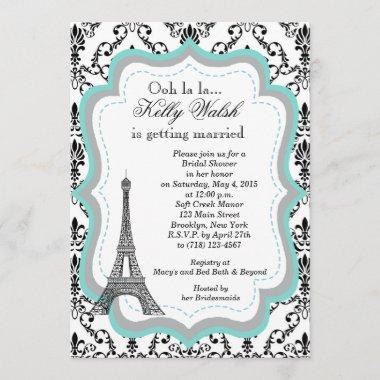 Eiffel Tower Aqua Paris Bridal Shower Invitations