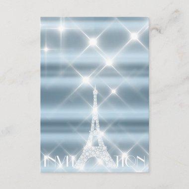 Eiffel Tower Paris Bridal Sweet 16th Diamond Blue Invitations