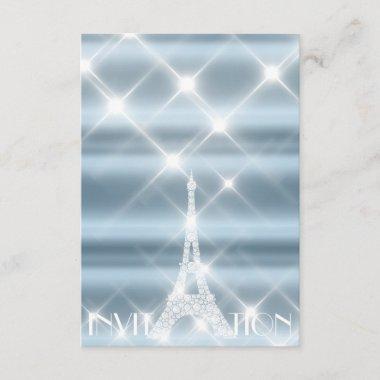 Eiffel Tower Paris Bridal Sweet 16th Diamond Blue Invitations