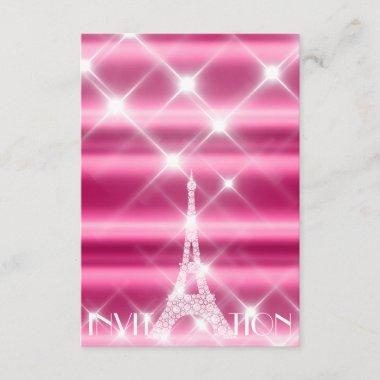 Eiffel Tower Paris Bridal Sweet 16th Diamond Pink Invitations