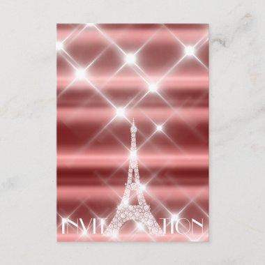 Eiffel Tower Paris Bridal Sweet 16th Diamond Red Invitations