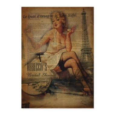 eiffel tower paris girl retro bridal shower Invitations