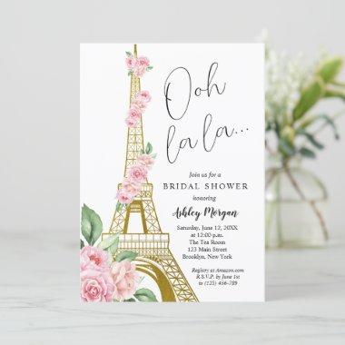 Eiffel Tower Paris Pink Flowers Bridal Shower Invitations