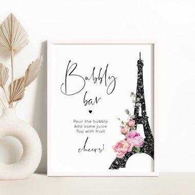 Eiffel tower paris theme bubbly bar  poster