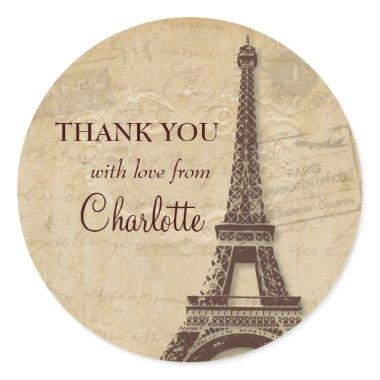 Eiffel Tower Parisian Bridal Shower Thank You Classic Round Sticker