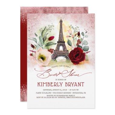 Eiffel Tower Vintage Paris Pink Gold Bridal Shower Invitations