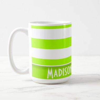 Electric Lime Green Stripes; Personalized Coffee Mug