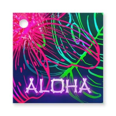 Electric Luau Tropical Night Neon Aloha Party Favor Tags