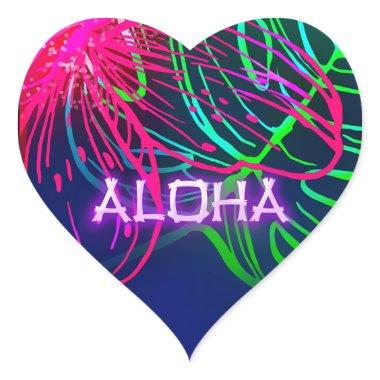 Electric Luau Tropical Night Neon Aloha Party Heart Sticker
