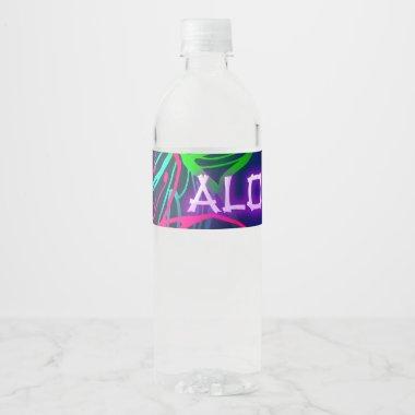 Electric Luau Tropical Night Neon Aloha Party Water Bottle Label