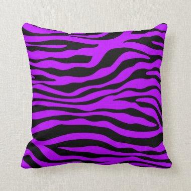 Electric Purple Zebra Stripes Animal Print Throw Pillow