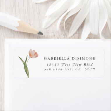 Elegan Watercolor Blush Peach Tulip Return Address Label