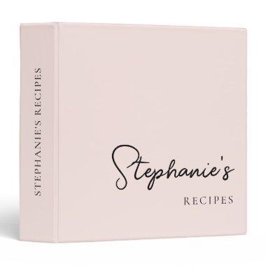 Elegance Blush Monogram Script Cookbook Recipe 3 Ring Binder