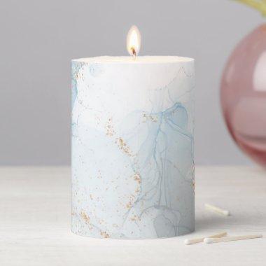 Elegance Light Blue White Gold Marble Agate Pillar Candle