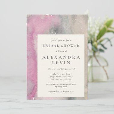 Elegant Abstract Watercolor in Wine Bridal Shower Invitations