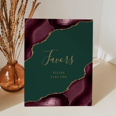 Elegant Agate Burgundy Gold Green Wedding Favors Pedestal Sign