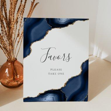 Elegant Agate Navy Blue Gold Wedding Favors Pedestal Sign