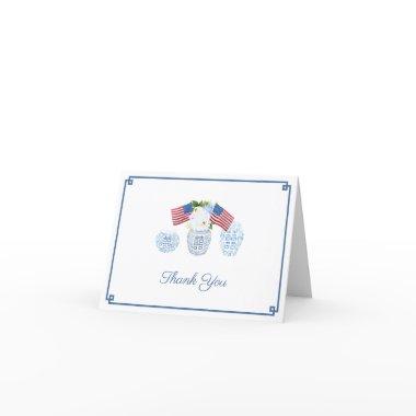 Elegant All-American Red White Blue Ginger Jar Thank You