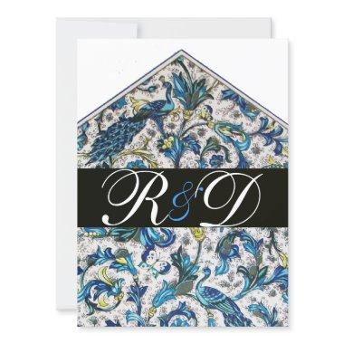 ELEGANT ANTIQUE FLORENTINE BLUE FLORAL MONOGRAM Invitations