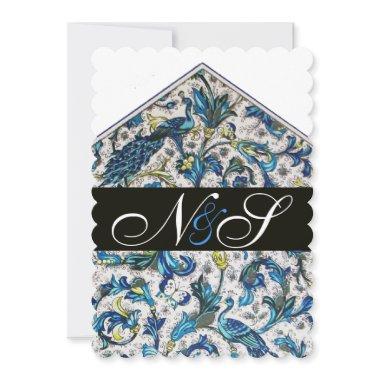 ELEGANT ANTIQUE FLORENTINE BLUE FLORAL MONOGRAM Invitations