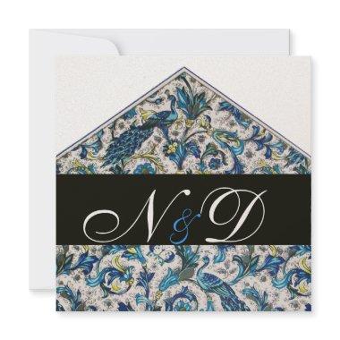 ELEGANT ANTIQUE FLORENTINE BLUE FLORAL MONOGRAM Invitations