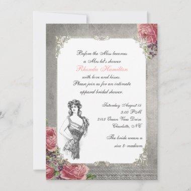 Elegant Antique Roses Bridal Shower Invitations