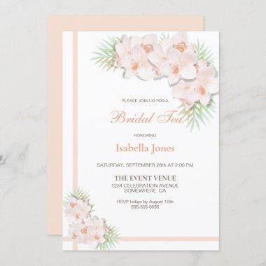 Elegant Apricot Orchid Floral Bridal Tea Invitations