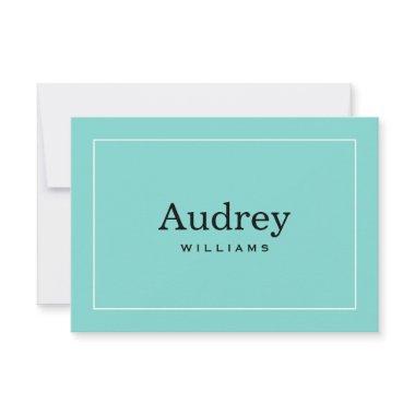 Elegant Aqua Blue Custom Bride Name Monogram Note Invitations