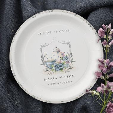 Elegant Aqua Blue floral Teapot Cup  Paper Plates