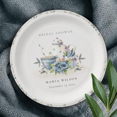 Elegant Aqua Blue floral Teapot Cup  Paper Plates