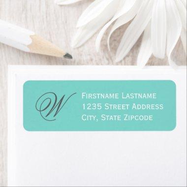 Elegant Aqua Blue Script Monogram Return Address Label