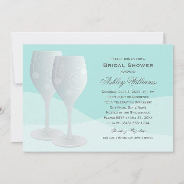 Elegant Aqua Cheers Wine Glasses Bridal Shower Invitations