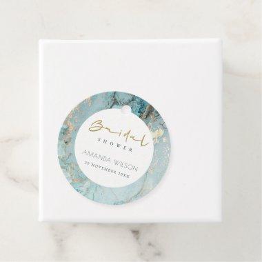 ELEGANT AQUA DUSKY BLUE GOLD AGATE BRIDAL SHOWER FAVOR TAGS