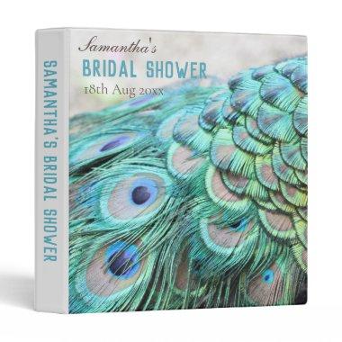 Elegant Aqua Peacock Feathers Bridal Shower Album 3 Ring Binder