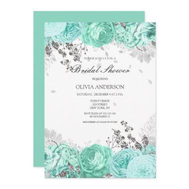 Elegant Aqua Silver Floral
