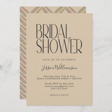 Elegant Art Deco Beige Black Text Bridal Shower Invitations