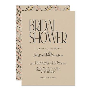 Elegant Art Deco Beige Black Text Bridal Shower Invitations