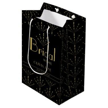 Elegant Art Deco Black Gold Fans Bridal Shower Medium Gift Bag