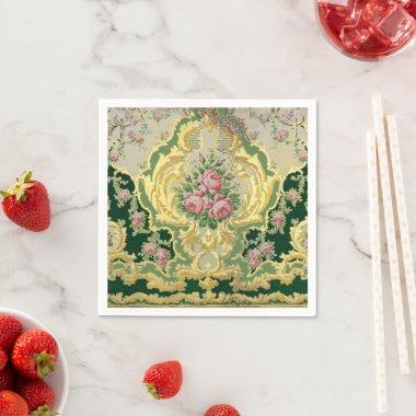 Elegant ArtNouveau Metal Gold Pink Roses Dinner Napkins