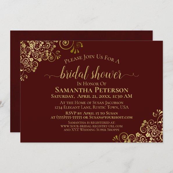 Elegant Auburn & Gold Lace Frills Bridal Shower Invitations