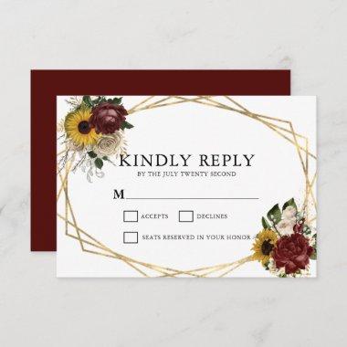 Elegant Autumn Florals & Geometric Frame Wedding RSVP Card