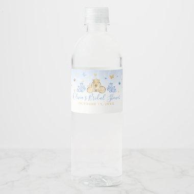 Elegant Baby Blue and Gold Princess Carriage Water Bottle Label