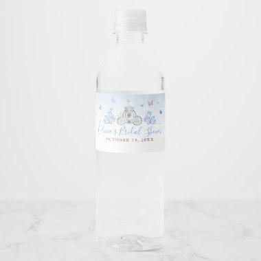 Elegant Baby Blue and Silver Princess Carriage Water Bottle Label