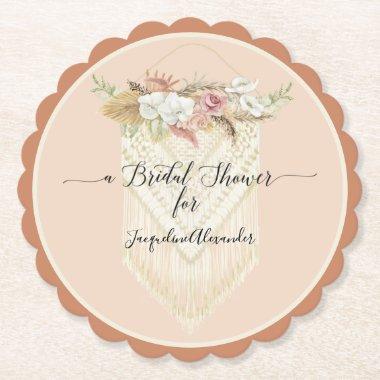 Elegant Beach Floral Greenery Blush Bridal Shower Paper Coaster