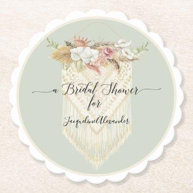 Elegant Beach Mint Floral Greenery Bridal Shower Paper Coaster